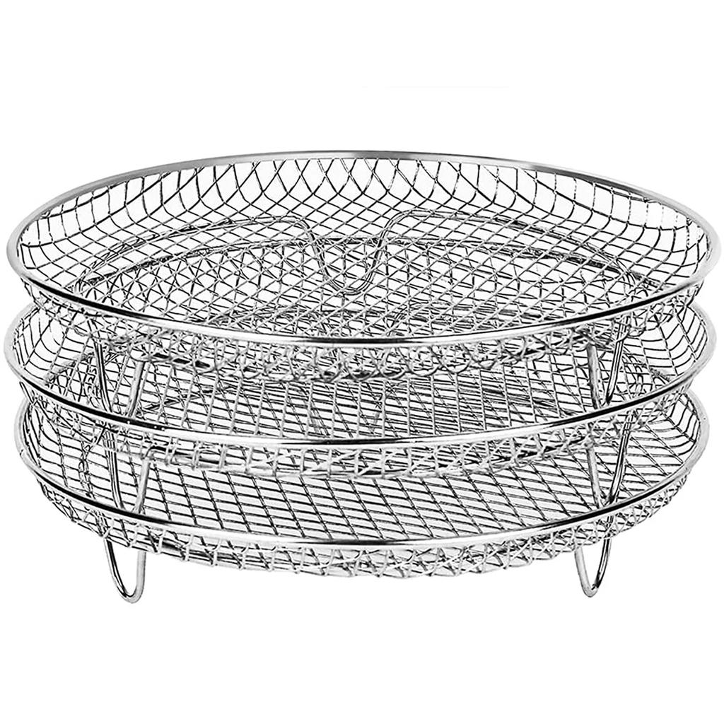 Three stackable air fryer racks made of 304 stainless steel, non stick frying pan and barbecue grill rack, kitchen cooking tools