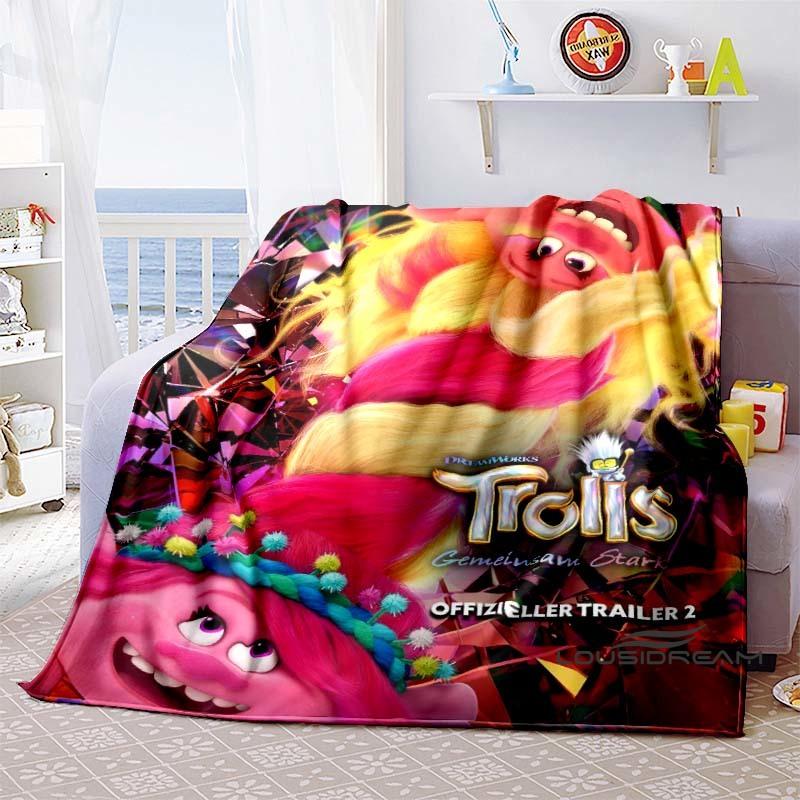 The Kawaii PoppyTrolls World Tour Themed Flannel Blanket Is Perfect for Kids, Teens, and Fans. It's a Great Bed Blanket or Sofa