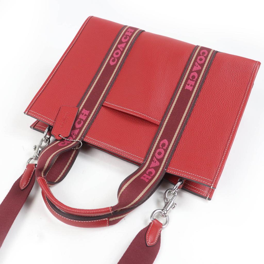 Makellose COACH Schultertasche Smith Tote Raffiniertes Kieselleder 2-Wege-Tragetasche Rot CM067 Gebraucht