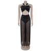 European & American Fashion Women's Sexy Strappy Top and Tassel Long Skirt Two-Piece Set