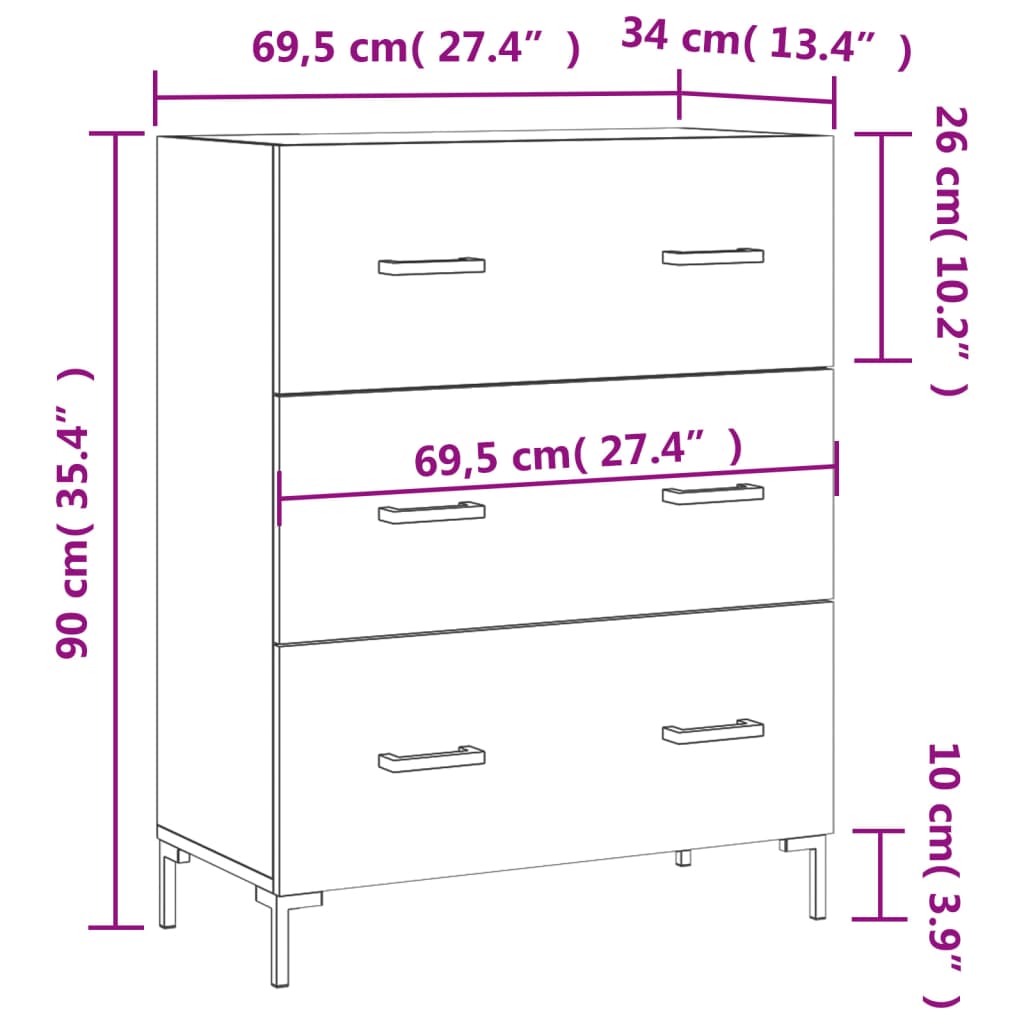 Sideboard White 69.5 x 34 x 90 cm Particleboard