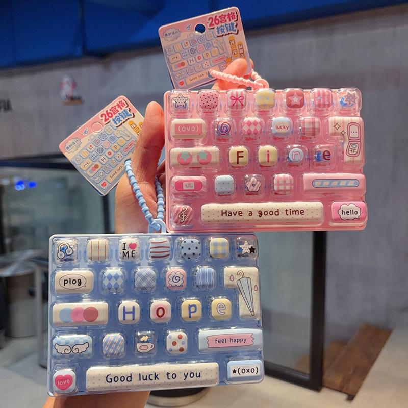 26 Key Cute Keyboard Stress Relief Fidget Toy Mini Soft Click Toy Portable Bag Pendant for Kids Stocking Stuffer