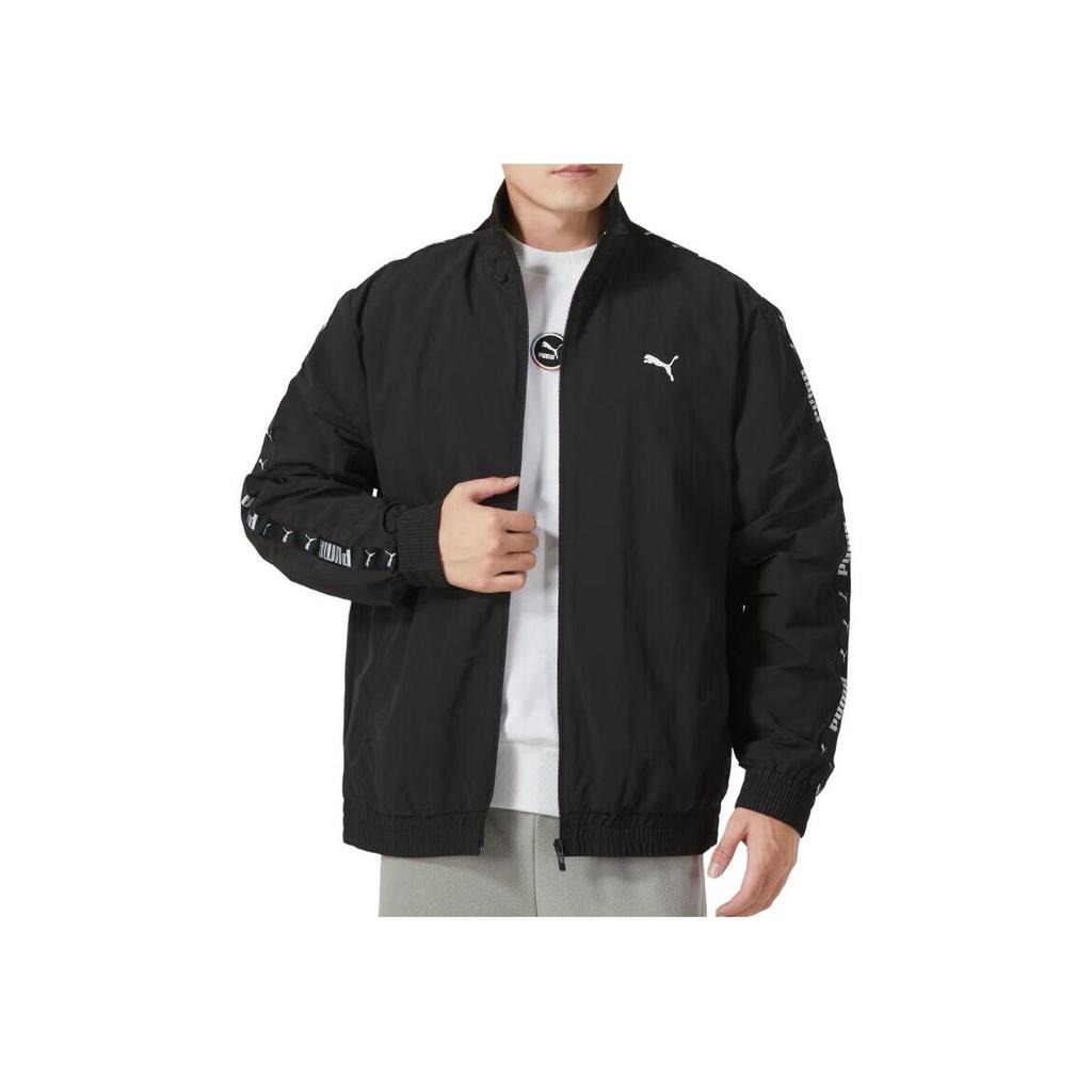 Puma Solid Color Letter Print Logo Zip Stand Collar Jacket Unisex Jacket Black 536771-01