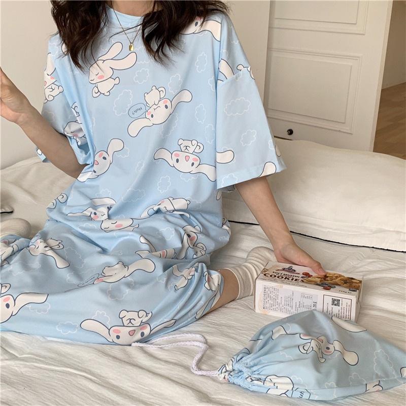 Women's Korean Style Cute Cartoon Maternity Pajamas - Short Sleeve Homewear for Summer