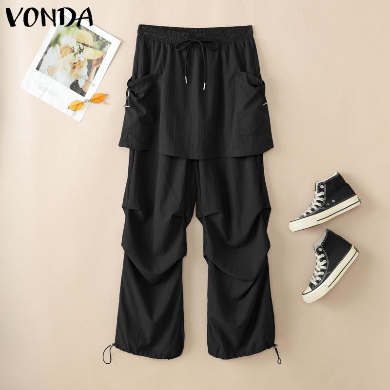 

VONDA Женские эластичные брюки карго гаремы с высокой талией и многослойным дизайном XL чёрный