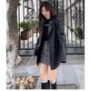 Women Black Vintage PU Leather Blazer Spring Autumn Retro Stylish Elegant Oversized Jacket