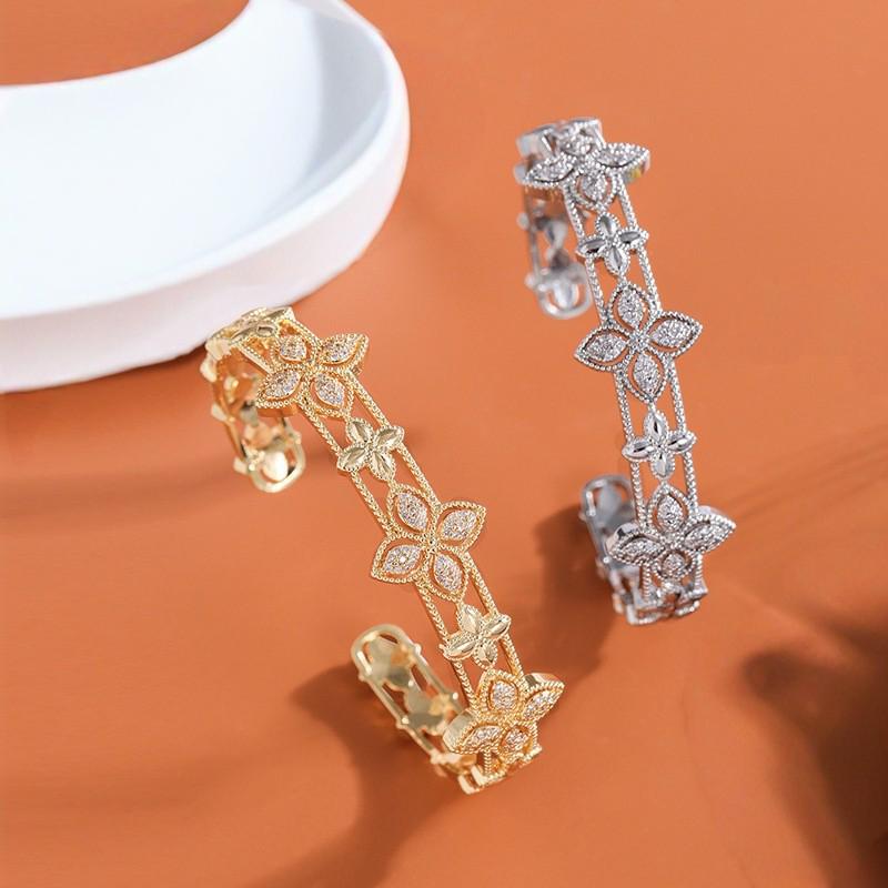 Copper Inlaid Flower Zircon Bracelet: Japanese & Korean Style, Fashionable, Light Luxury, Simple, Full Diamond, High-End Jewelry.