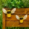Decorative Bee for Fence 2PCS 3D Metal Wall Art Decor, Iron Sculpture Hanging Garden Yard Ornament, Weatherproof Outdoor Decor Patio Whimsical