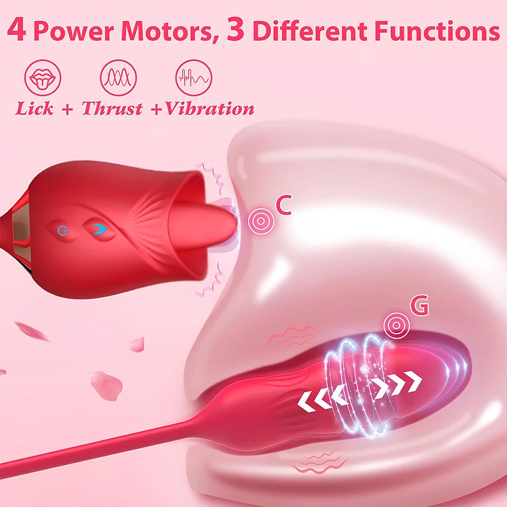 3-in-1 female masturbation rose sex toy Clit Clintoris G-point thrust Dildo oral sex Vibrator G-point stimulation licking erotic