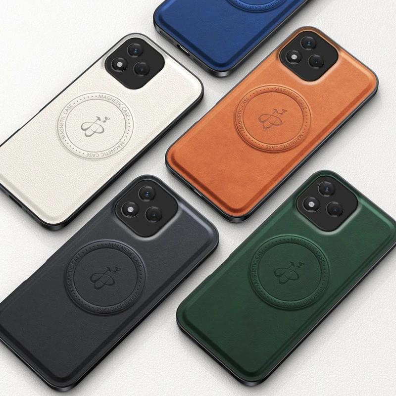 Wireless Charging Magnetic Case for Honor 400 Lite 5G Protective Cover PU Leather Hard Back Shell Coque