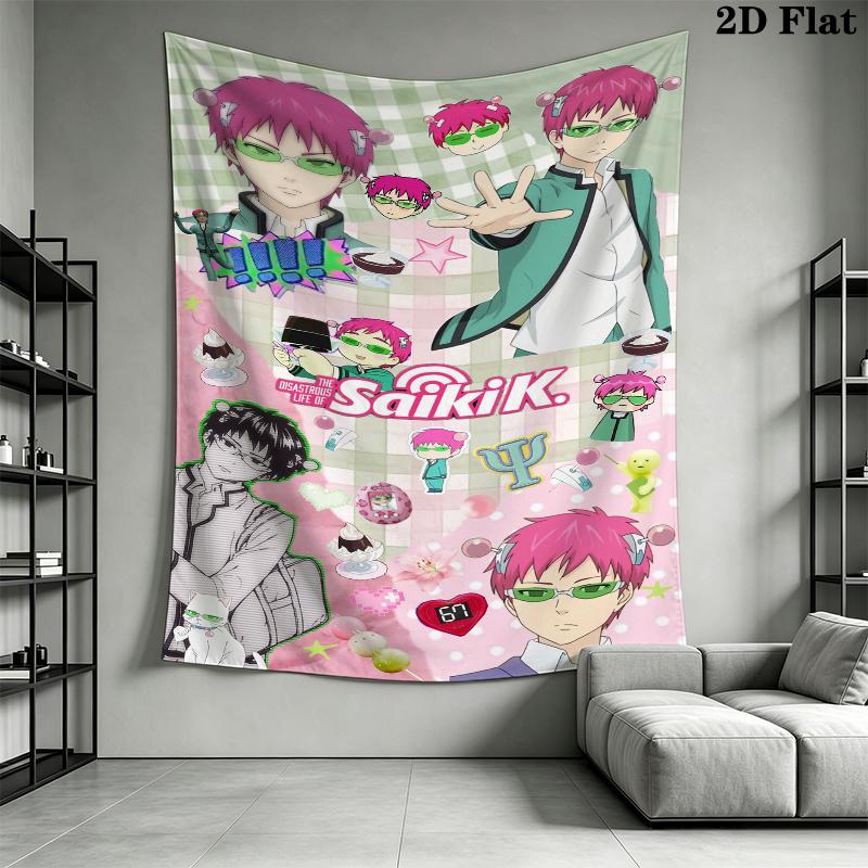 The Disastrous Life of Saiki K Wall Tapestry Aesthetic Wall Hanging Printed Fabric Blanket Decorative Tapestries for Bedroom Living Room Home Decor