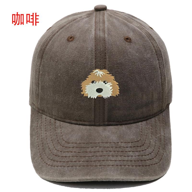 Cartoon Cute Dog Embroidery Washed Retro Soft Top Baseball Cap Men's and Women's Casual Outdoor Sunshade Cap
