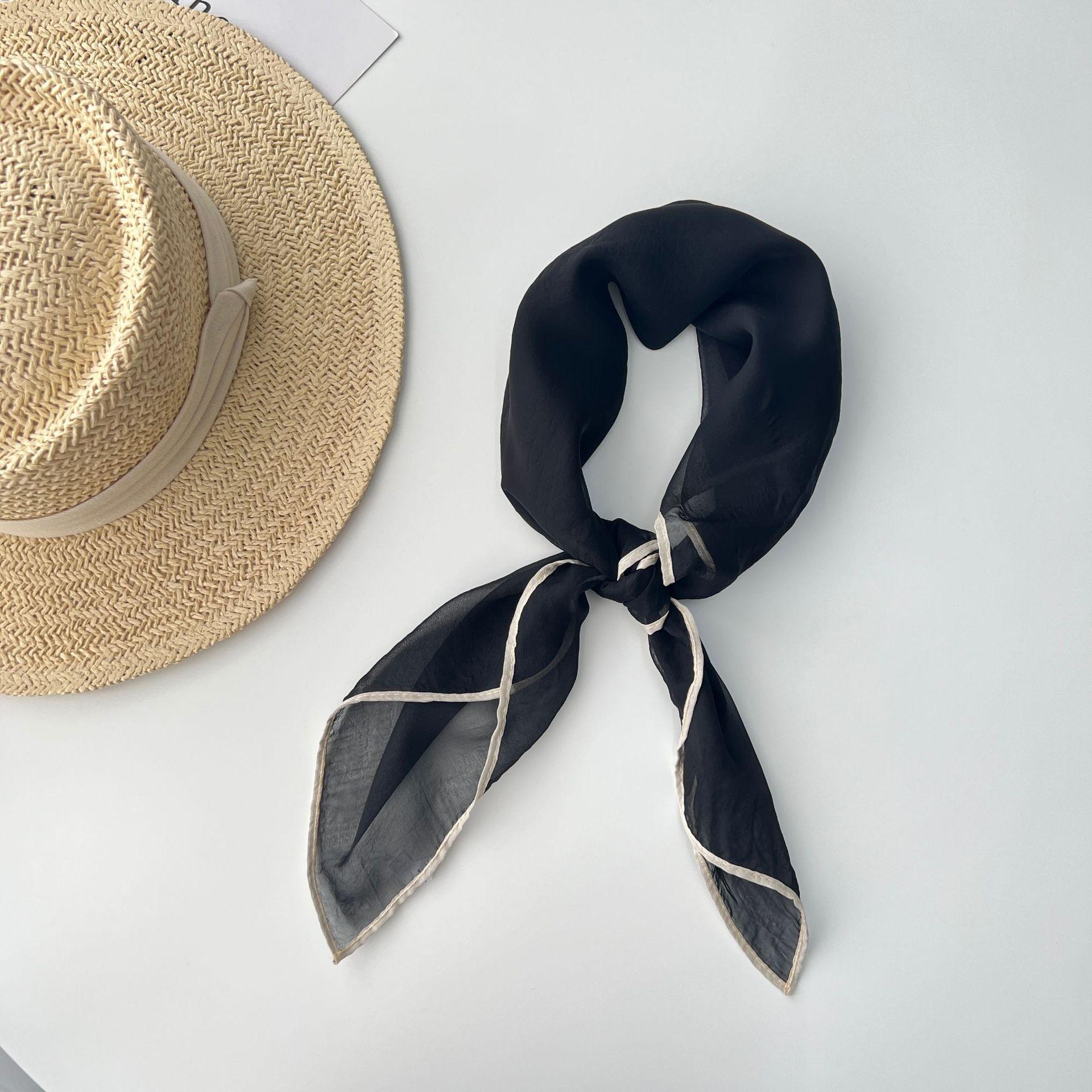 

Однотонный носовой платок, хлопковые шейные шарфы для женщин, маленькие шали и накидки, бандана, платки на голову 70cm чёрный