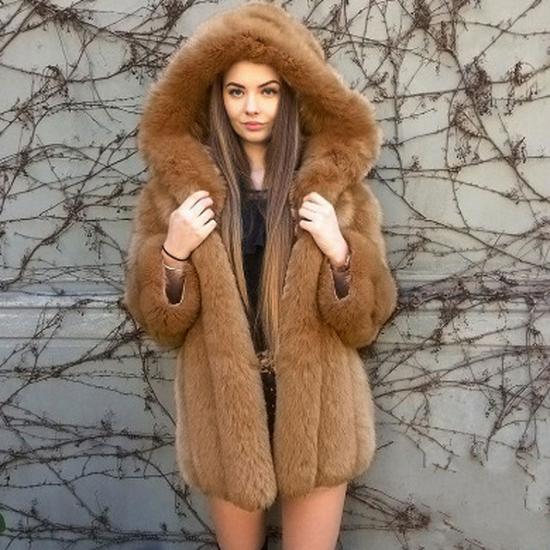 Women's Hooded Faux Fur Coat - Silver Fox Patchwork, High-End Socialite Style, European & American Design.