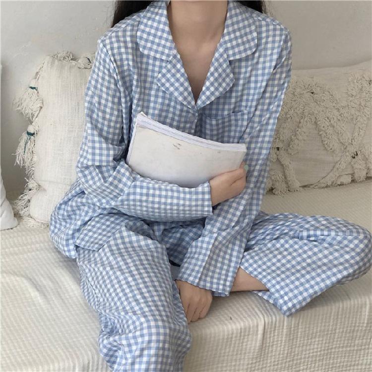 Primăvara și toamna Set de pijamale pentru femei cu mâneci lungi, pantaloni lungi, pentru fete, în stil ins, pentru studenți, pentru acasă