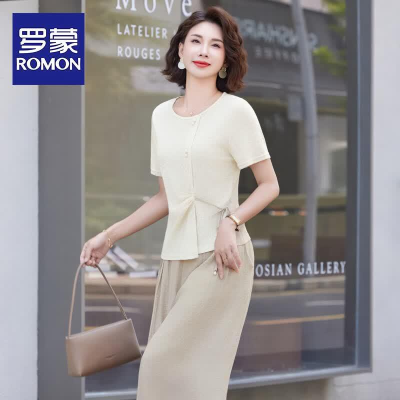 ROMON Mid-Aged Women s Summer Two-Piece Set XL