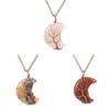 Moon Shape Design Natural Crystal Pendant Necklace With Tree Of Life Design For Women