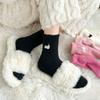 Damen Herbst und Winter Neu Samt und Dick Warm Katze Bestickt Zuhause Schlaf Schlauchsocken