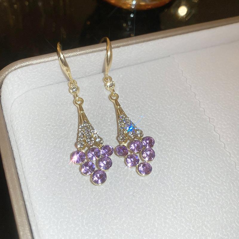 Super Flash Diamond Purple Flower Pearl Stud Earrings French Earrings