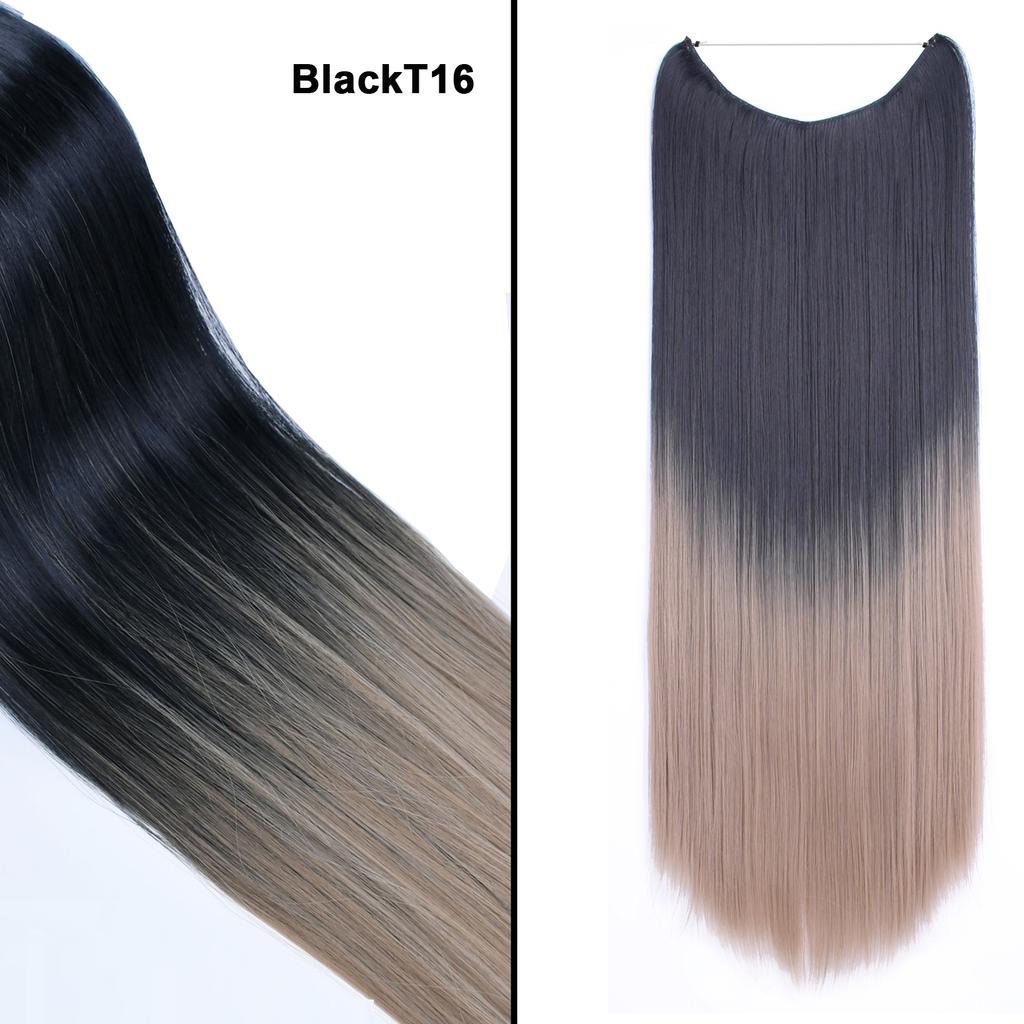 One Piece No Clips Hairpieces Ombre Color Elasticity Invisible Wire Fish Line Wavy Synthetic Hair Extension
