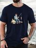 Cartoon Fisherunisex Beer Print Unisexs Crew Neck Short Sleeve Tee Soft Summer Top For Angling Lover Daily Street Basic Outfit Wear