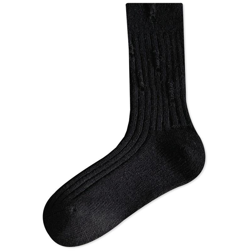 Season Socks Hole Stacking Socks Trendy Outer Wear Personalized Retro Fleece Thickened Warm Australian Fleece Medium Tube Socks