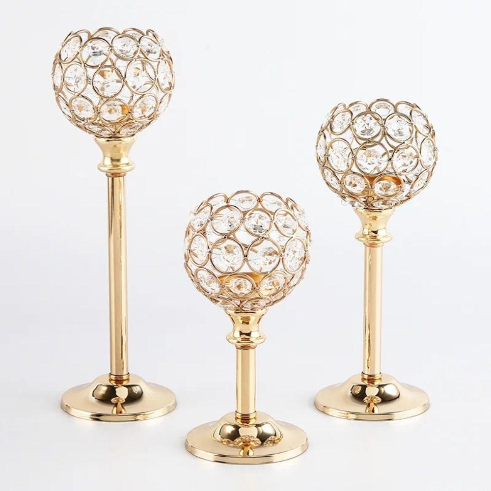 Metal Crystal Candlestick Romantic Craft Candelabra Golden Crystal Bowl Candle Holders  Party