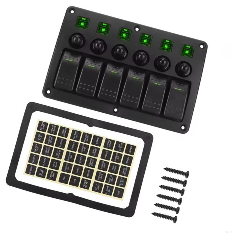 2025 New Waterproof 6 Gang Toggle Switches with Light Sticker Switches Panel