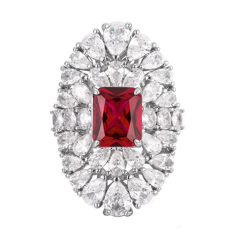 Copper Ring Jewelry Female Emerald Red Corundum High Sense Bright Shine