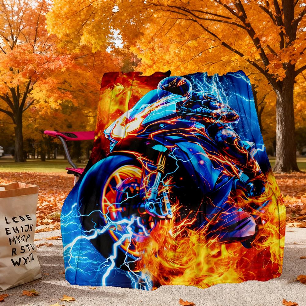 

Motorcycle Fire Outdoor Flannel Blankets, travel, Home Blankets, Suitable for All Seasons,Christmas Gifts. R1127229 80x120cm