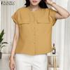 ZANZEA Chemisier d'été ample à manches courtes et col rond pour femme