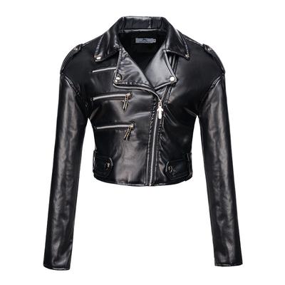 Women's Leather Jacket Slim Fit Short Style Long Sleeved Lapel Zipper Leather Jacket PU Women's Motorcycle Suit