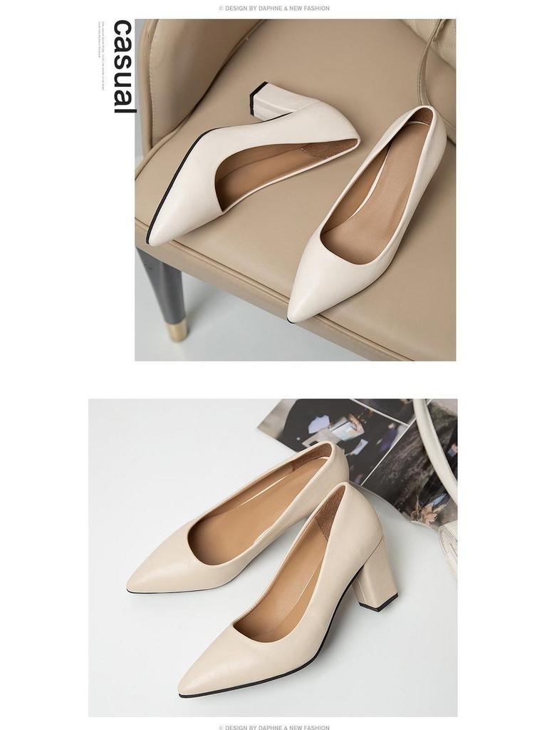 Höst 2023 Dam Koreansk Stil Grov Klack Spetsig Tå Höga Klackar