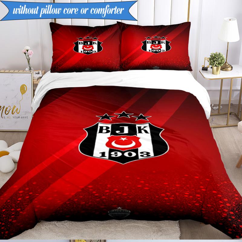 3PCS Besiktas Istanbul Football Club Bedding Set 2D Printing (Includes 1 Duvet Cover + 2 Pillowcases Coreless), Bedroom decor,Fan gift