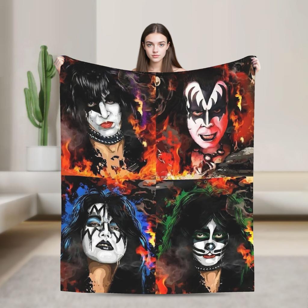 Kiss American Rock Band Blanket  Soft Warm Novelty Plush Throw Blanket For Home Decor Travel Flannel Bedspread Bed Cover