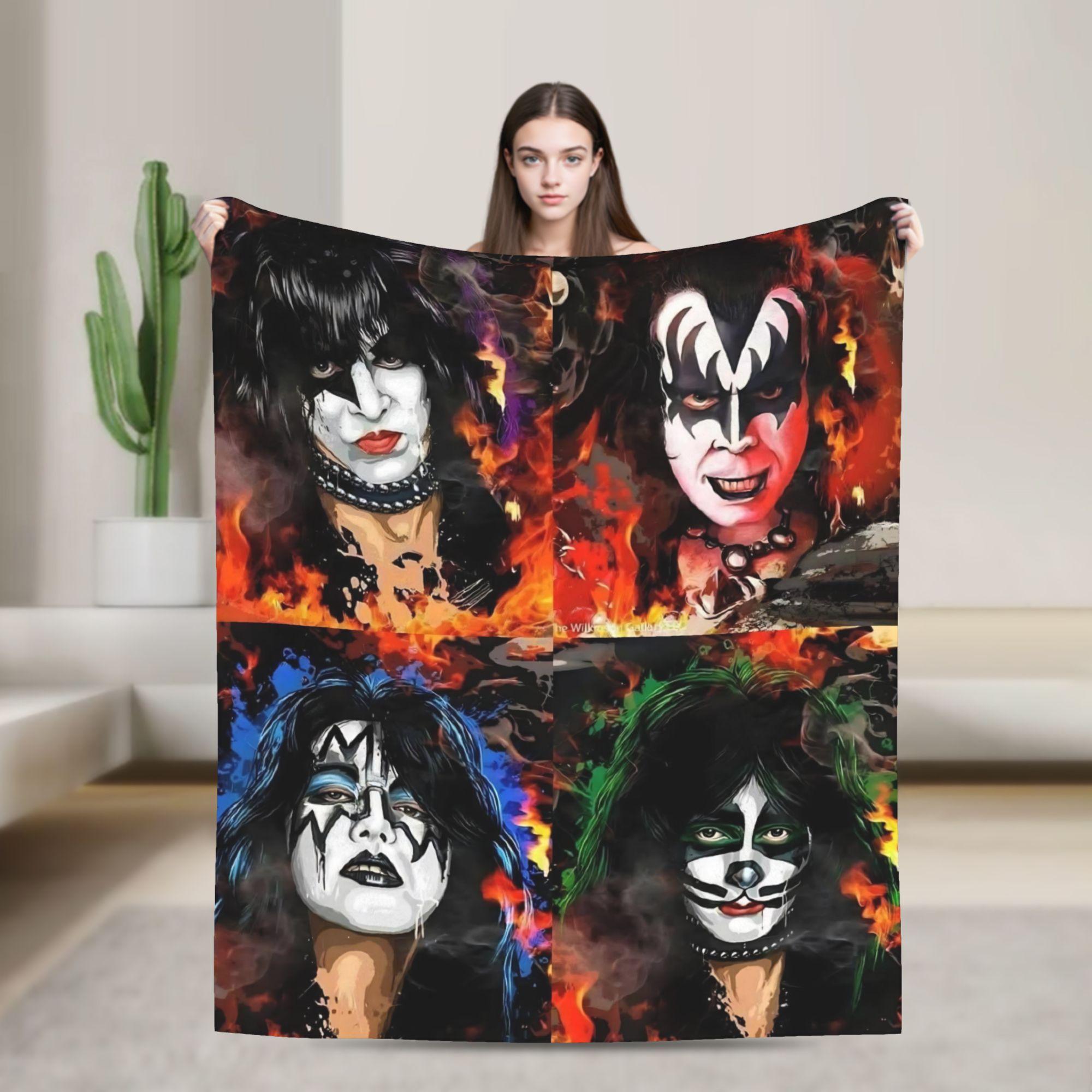 

Kiss American Rock Band Blanket Soft Warm Novelty Plush Throw Blanket For Home Decor Travel Flannel Bedspread Bed Cover 30x40in