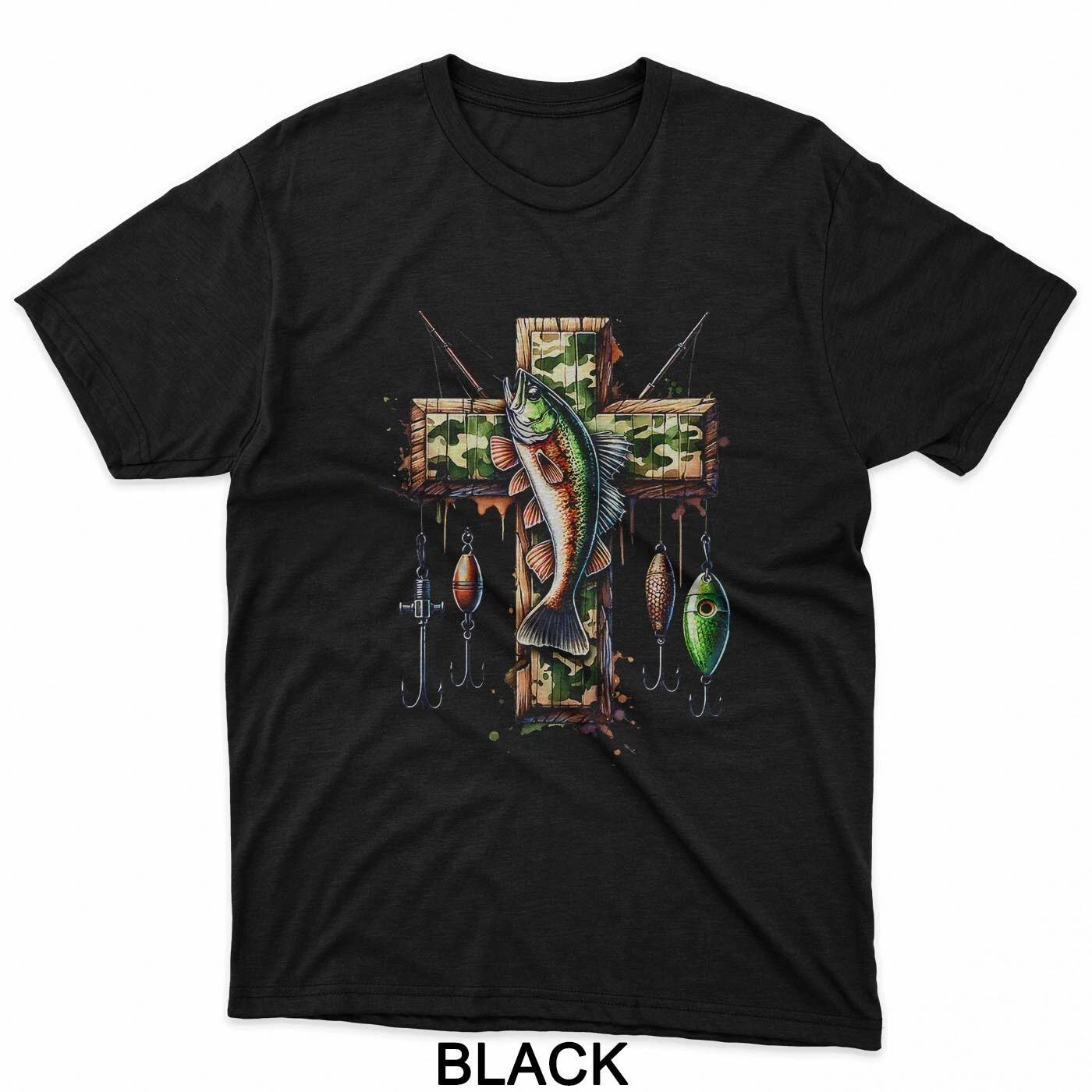 Camo Cross Fishing Faith Christian Fisherman Hunter Hunting T-Shirt S