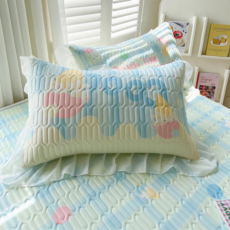 Sleep grid bed skirt style cool silk cooling mat three piece set