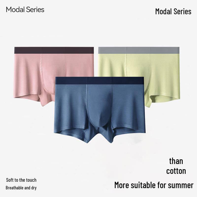 Seamless Men's Mid-Waist Modal Underwear with Breathable Antibacterial Crotch, Solid Color, Large Size