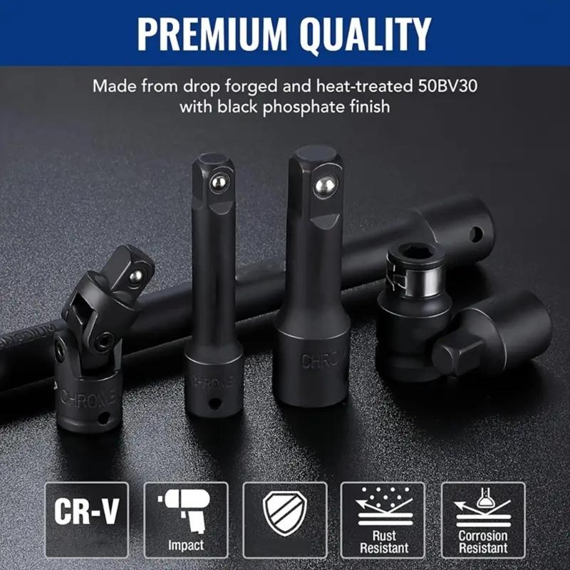 18Pieces Socket Extension Set with Clear Marking Size and Adapters for Efficient Mechanical Tasks in Confined Space