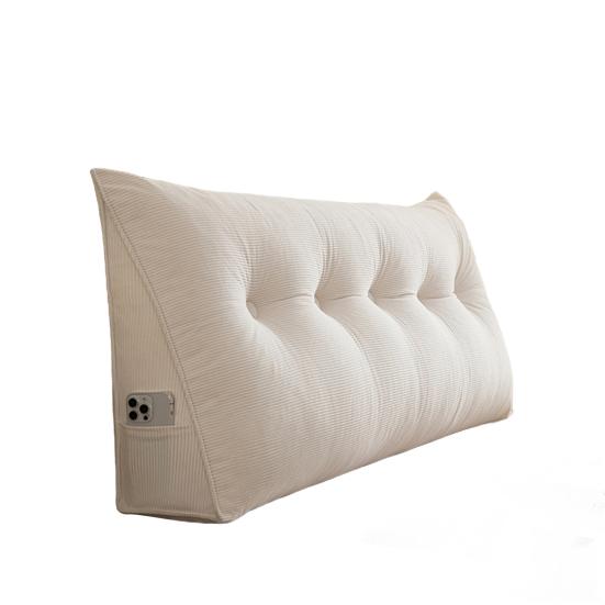 Headboard Wedge Cushion Corduroy Triangle Headboard Pillow with Side Pocket Ergonomic Back Support Daybed Pillow for Reading Sitting Working
