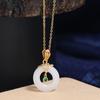 Chinese style imitation Hetian jade safety buckle necklace women's retro temperament titanium steel clavicle chain gold inlaid jade pendant with