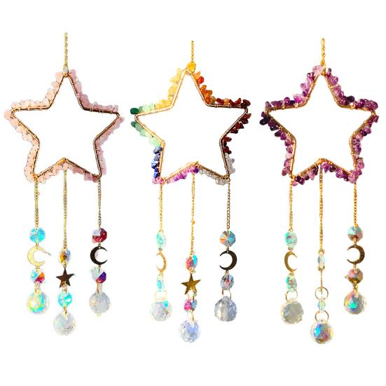 Yousheng Crystals Suncatcher, Hanging Star Sun Catcher with Prisms for Windows, Healing Crystal Wind Chimes Decor for Home, Gift for Christmas