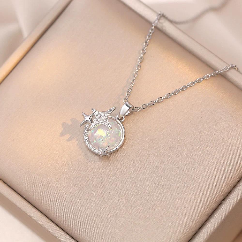 Planet Saturn Titanium Steel Chain Necklace Women's Light Luxury Transparent Crystal Sweet Cool Clavicle Neck Chain Jewelry