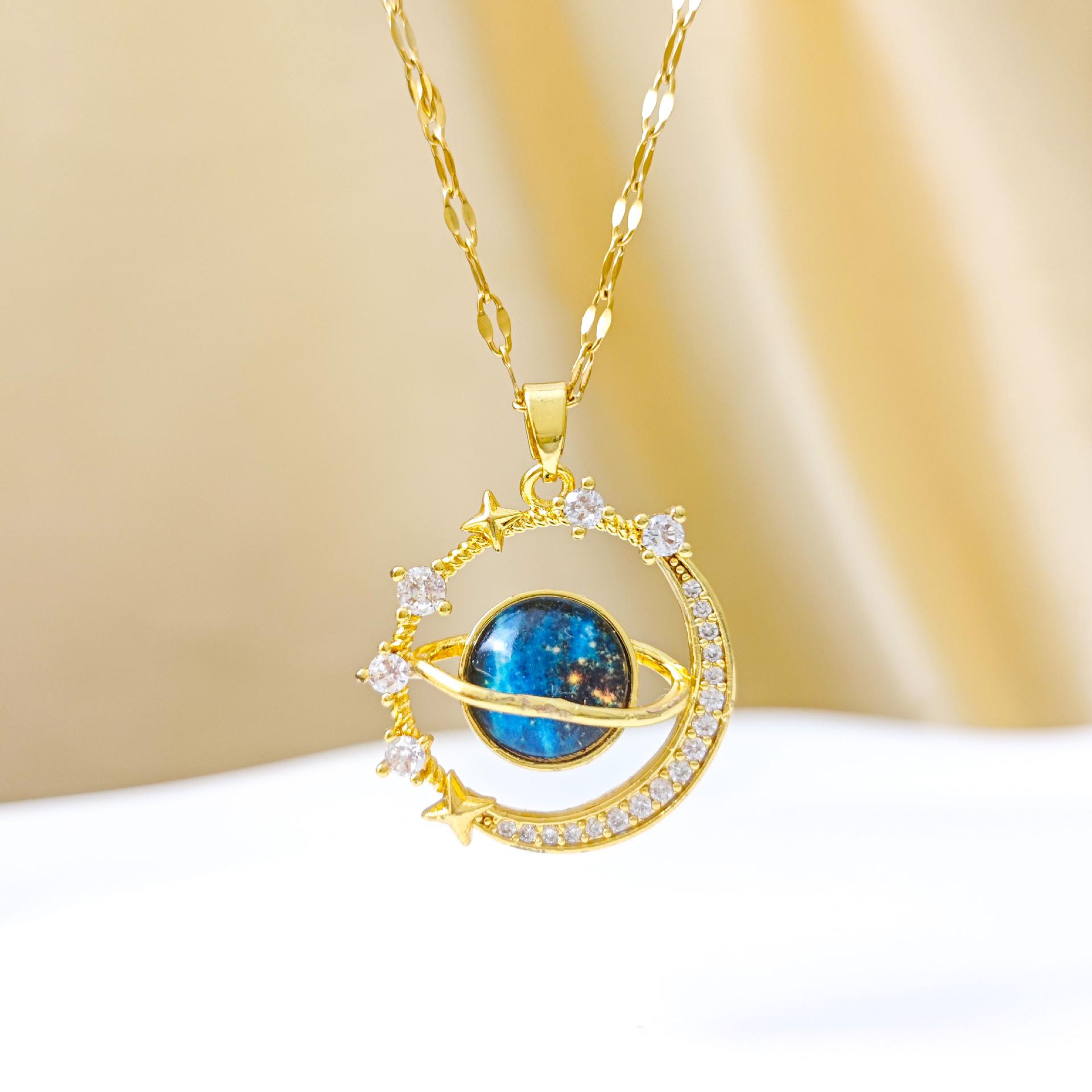 Elegant Blue Planet Clavicle Necklace: High-End Fashion Jewelry for Women