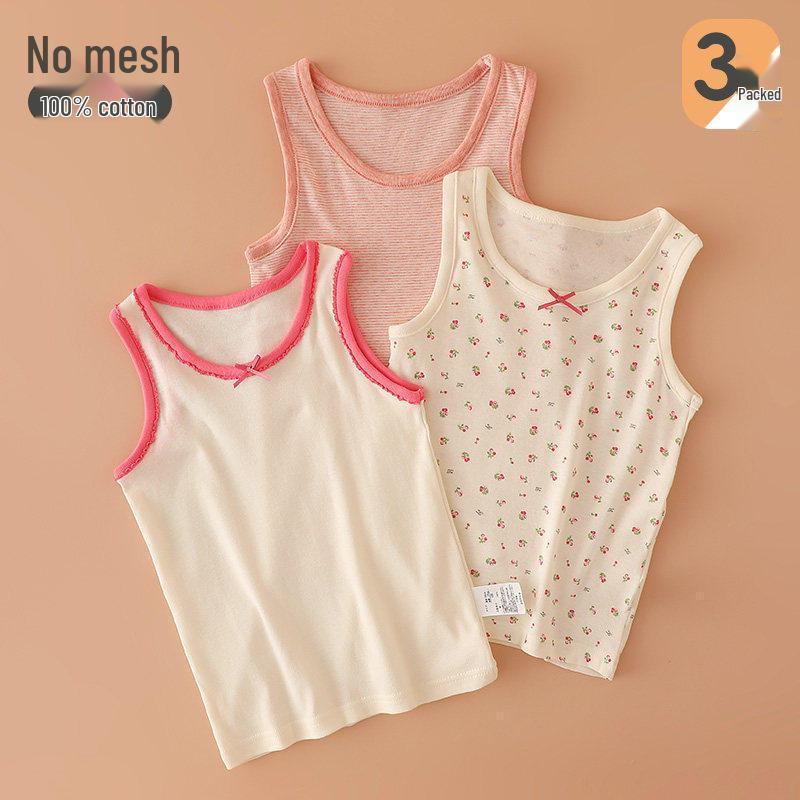 Girls 3-Piece Pure Cotton Tank Top and Camisole Set, Class A Outerwear and Baby Sleeveless Tops 80 cm