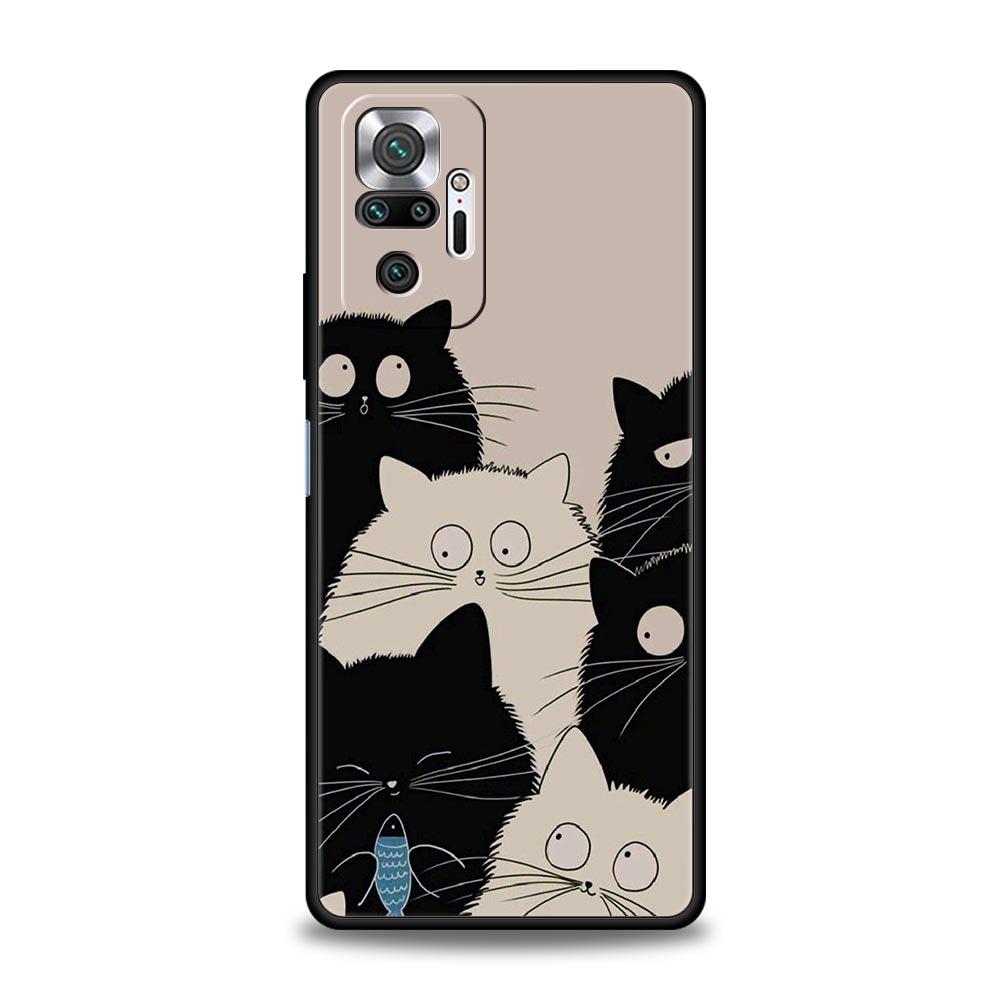 Cartoon Cat Phone Case For Xiaomi Redmi Note 14 13 5G 10 11 12 Pro Plus 4G 14C 13C 12C 10C Black Cover