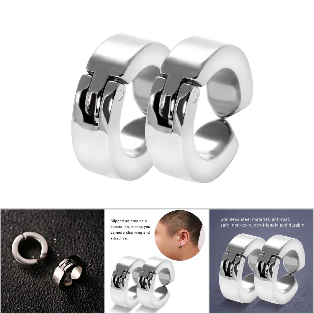 1 Pair Stylish Stainless Steel Ear Clips Earrings Ear Cuff Jewelry Gift (Silver Smooth Surface)
