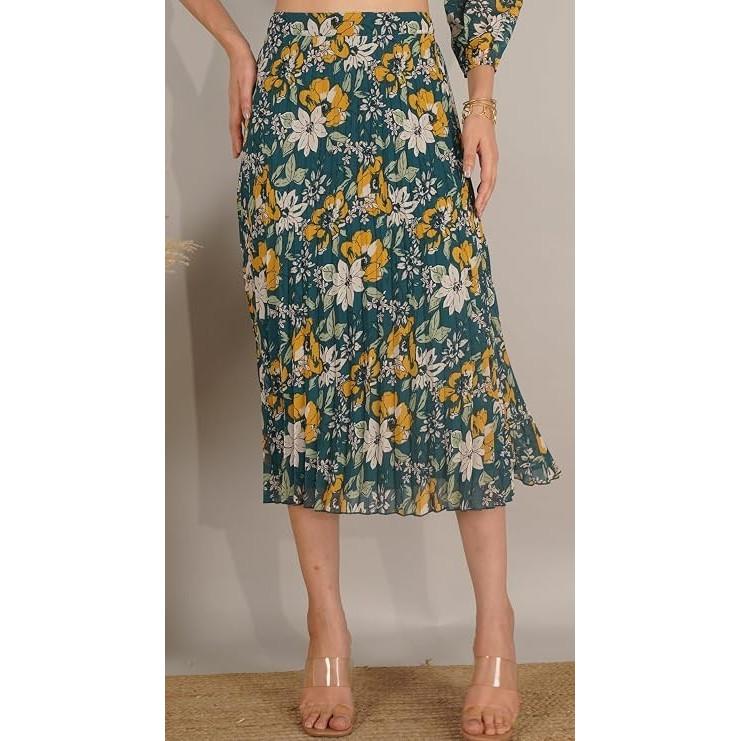 Beautiful Pleated Designer Skirt Indian Women Ethnic Middi Flared Skirt Dress