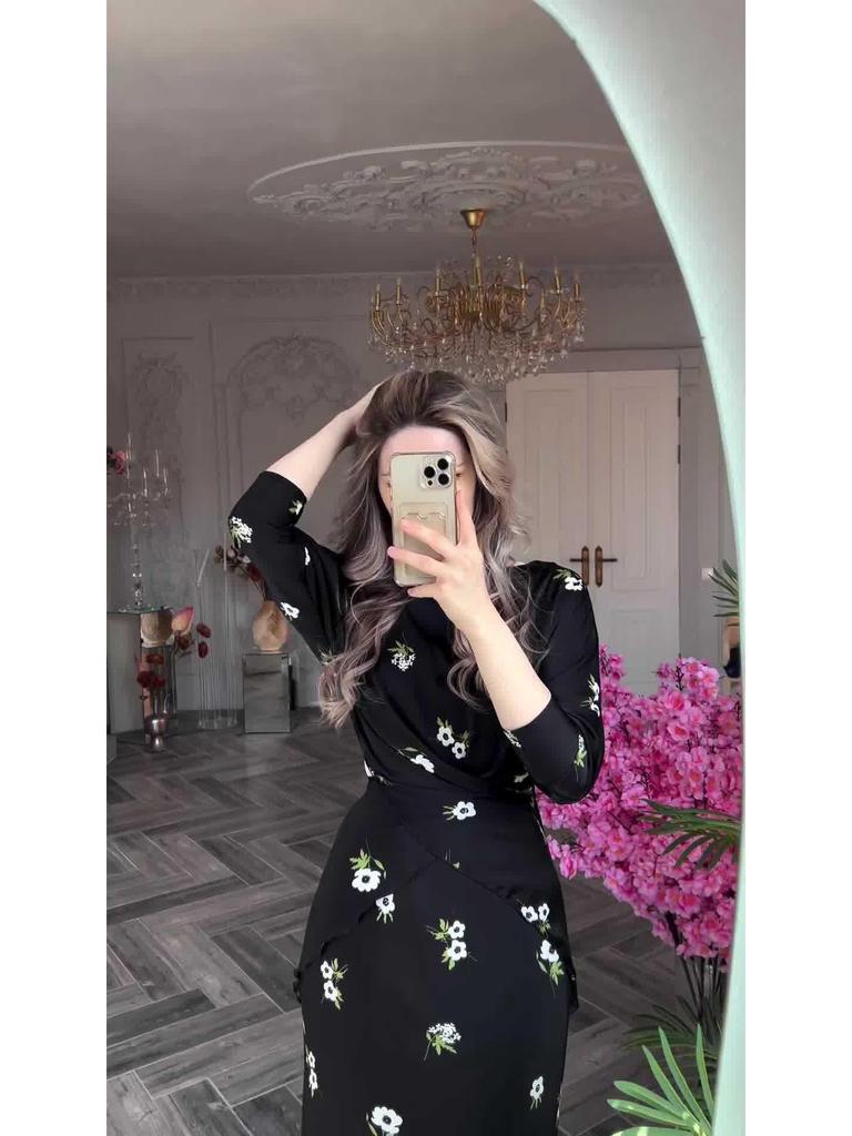 2024 Summer Women's Floral Print Loose Fit Crew Neck Skirt Set